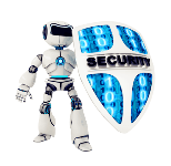 Random image of a robot like robotboy holding a security shield